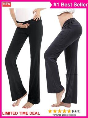 Alina Mae Maternity Pajama Pants Stretchy Wide Leg Palazzo Lounge PJs